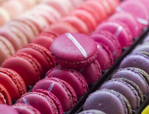 rows of colourful macarons