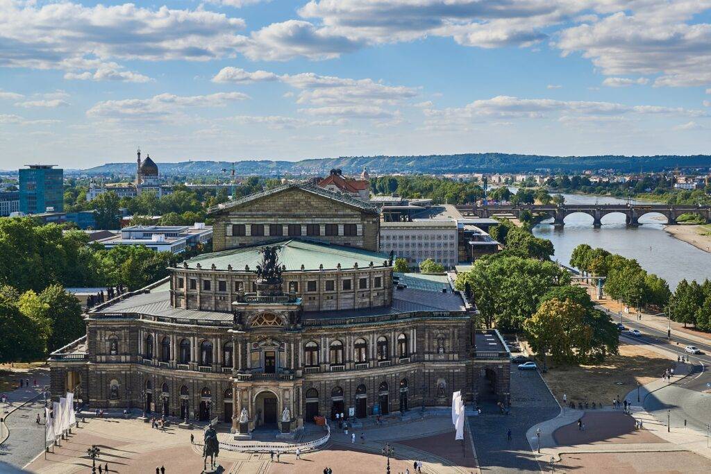 The semperoper opera house in Dresden, viewed from above